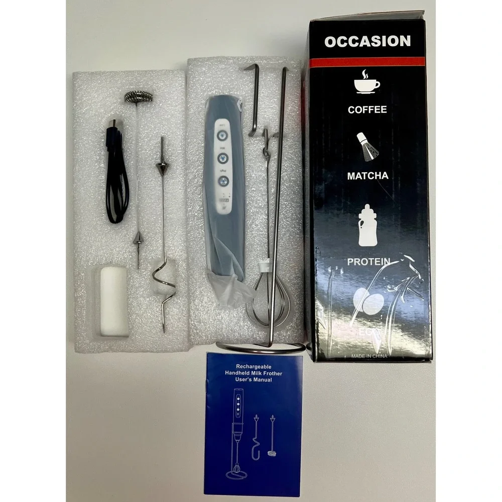 Handheld Milk Frother Rechargeable 3 Speed Coffee Whisk Mixer & Stand Black NEW